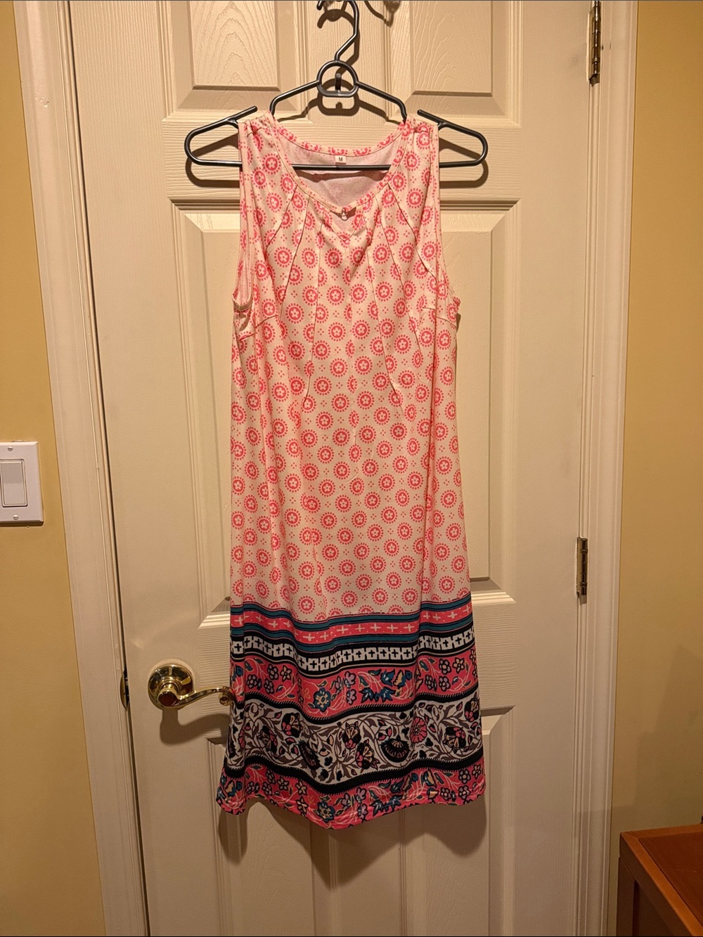 Sleeveless Pink Patterned Border-Print Summer Dress